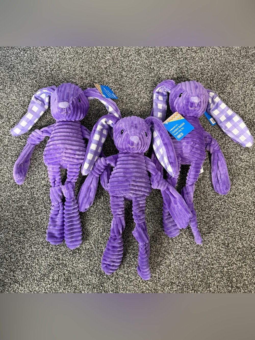 Plush Purple Corduroy Bunny Dog Toy - Soft Squeaky Play Buddy